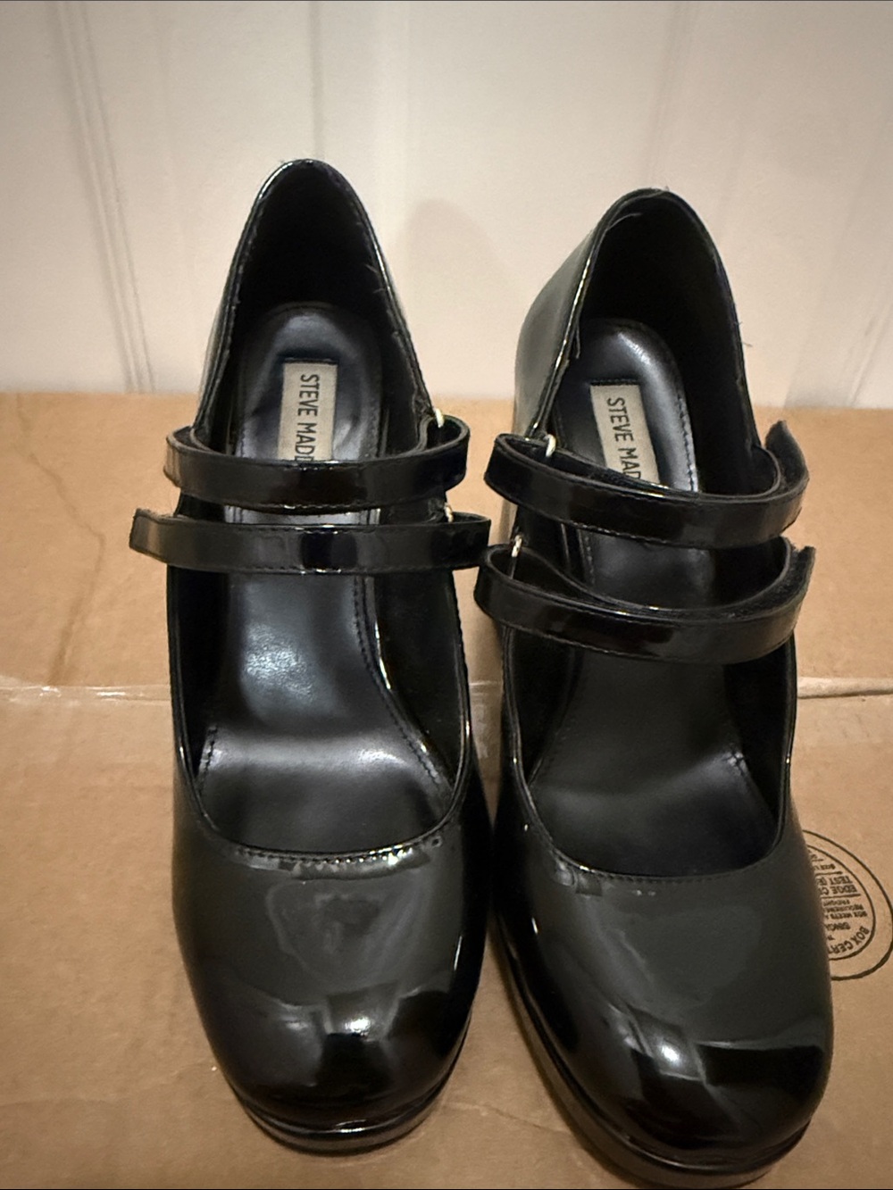 Steve Madden Black Patent Dual-Strap Mary Jane Heels